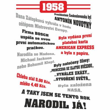 010 Tričko 1958 TO BYL TVŮJ ROK bílé